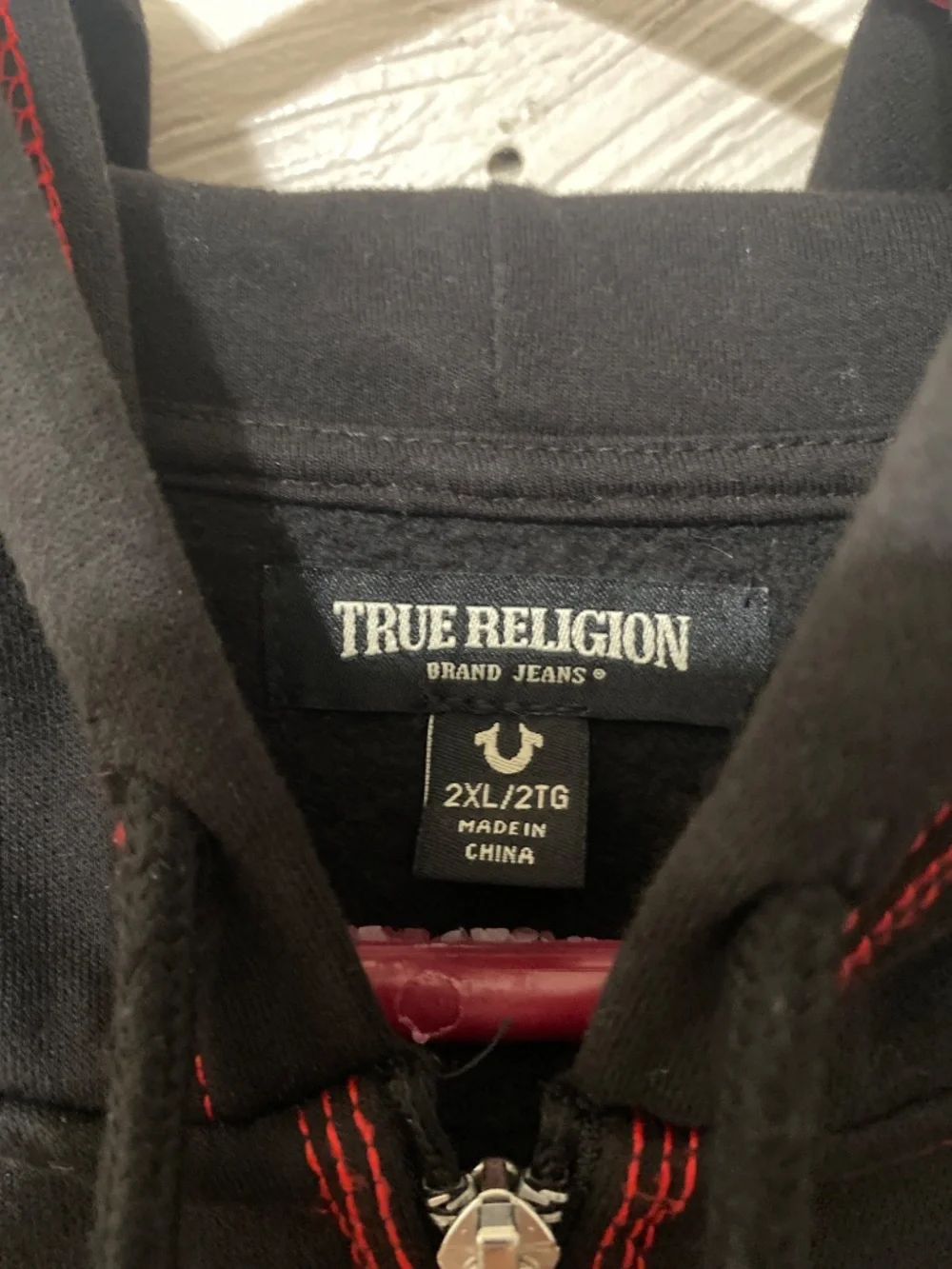 True religion red & black 2XL Mens zip up jacket hoodie puff Buddha hoodie